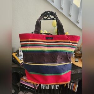 Kate Spade New York Canvas Multicolor Leather Trim Tote Bag Purse
